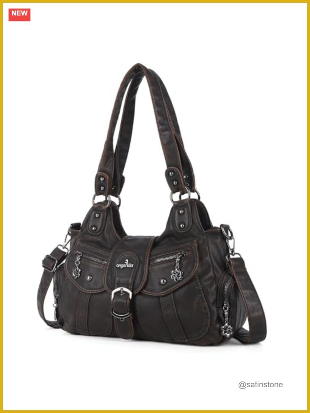 Vegan Leather Hobo Shoulder Bag Crossbody Purse Roomy Tote Multi-Pocket